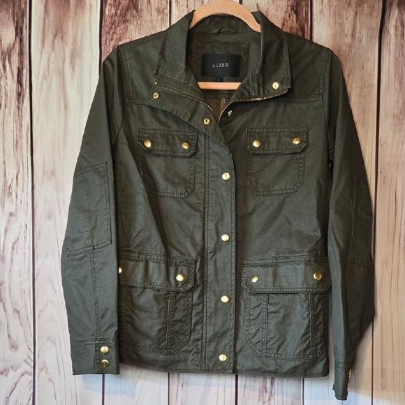 J. Crew Dark Green Utility Field Jacket with Gold Button Snaps Size Small - Picture 1 of 8